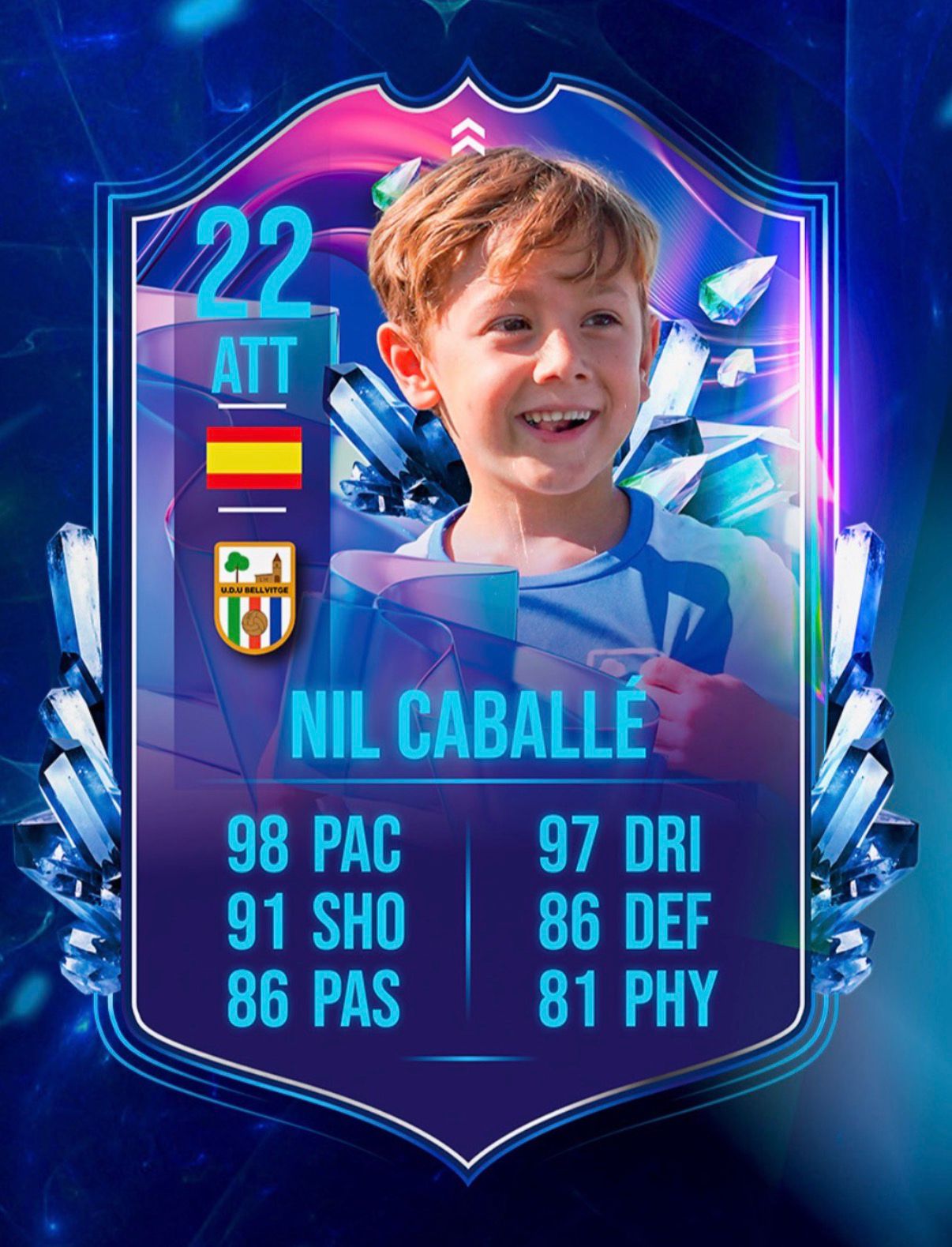 Carta de fútbol personalizada de Nil Caballé, diseño de ÉPIK MADE